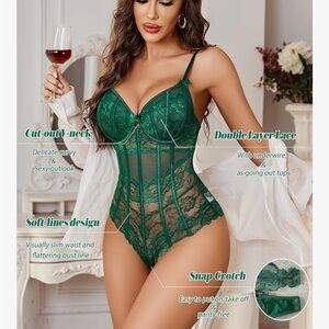 Green Lace Underwire Bodysuit Lingerie